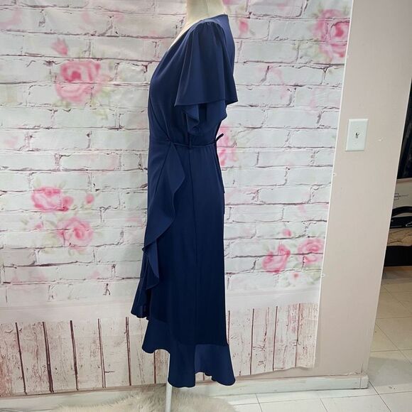 Chelsea28 navy true wrap flutter dress - Picture 7 of 11